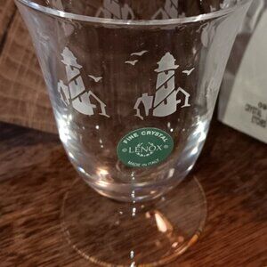 Vintage LENOX Crystal Lighthouse Etched Glasses Made In Italy Set4 In Box